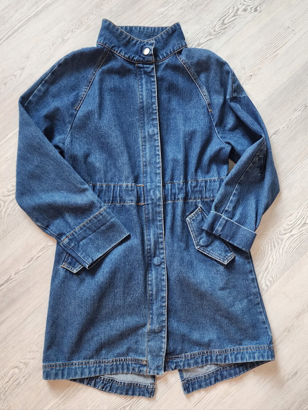 Beautiful And Unique Long Jean Jacket With Patches